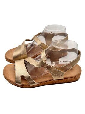 Baretraps Size 10 Gold Strappy Cork Wedge Sandals Womens  Casual Shoes